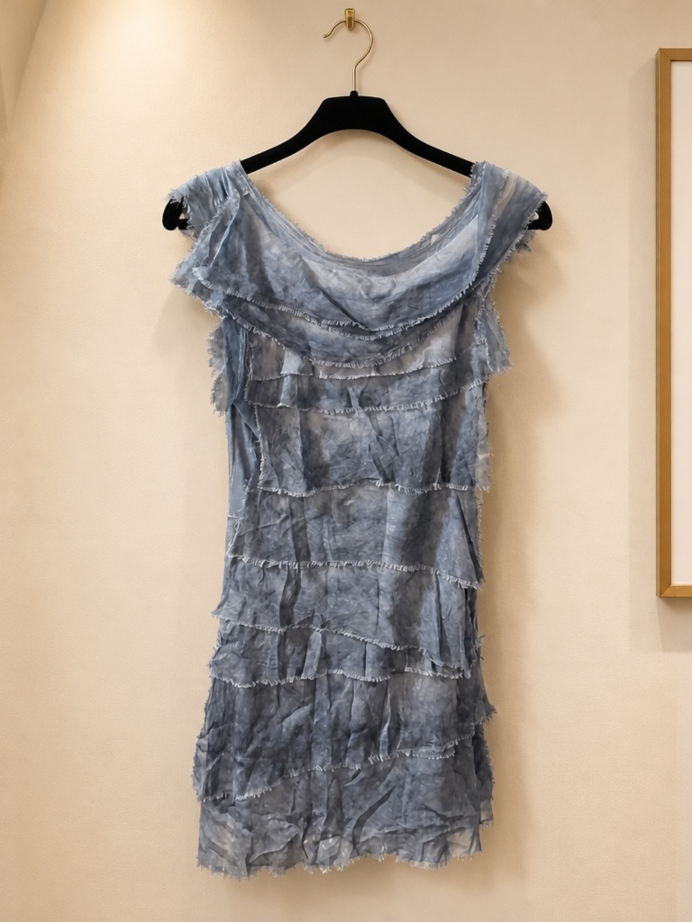 Tempo Paris Dusty Blue Tiered Ruffle Mini Dress